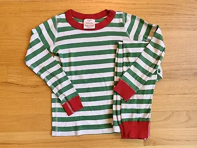 $22 • Buy Hanna Andersson 110 (5 US) Green White Stripe Cotton Holiday Long John Pajamas