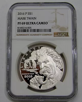 2016 P Mark Twain Proof Commemorative Silver Dollar - NGC PF 69 UC • $29