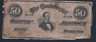 Confederate States $50 Series 1864 Advertising Counterstamp Railroad Hotel • $149.95