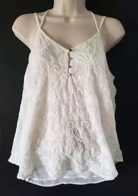 Maurices Womens Sz S Ivory Off White Lacy Strappy Tank Top Blouse Layered Sleeve • $15.59