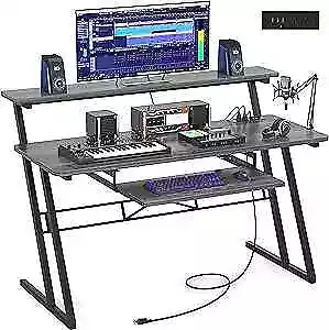  47'' Music Studio Desk With Power Outlet Studio 47-In (with Oulets) Grey Oak • $281.23