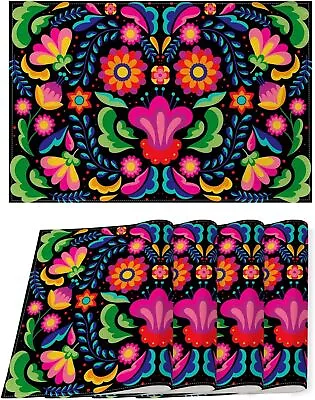 Mexican Floral Placemats Set Of 4 Dia De Los Muertos Cinco De Mayo Party Plac... • $12.22