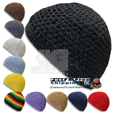  100% Cotton KUFI Crochet Beanie Skull Cap Knit Hat Men Women 12 Colors NEW 632  • $10.99