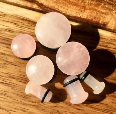 PAIR Single Flare Rose Quartz Stone Plugs Gauges Guages Earlets Body Jewelry • $12.95