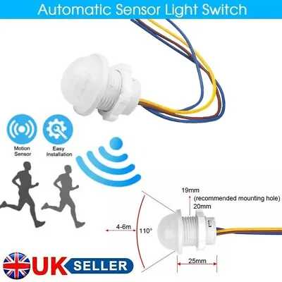 360 Degree Recessed PIR Sensor Detector Ceiling Occupancy Motion Light Switch UK • £5.89