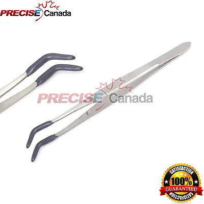 8  Long Tweezers Bent Rubber PVC Coated Tips Tweezer Parts Handling Inspection • $8.95