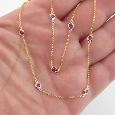 $187.49 • Buy 1Ct Natural Red Ruby By The Yard Station 18  Chain Necklace Gold Plated Silver