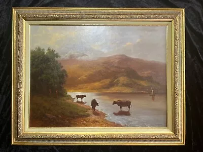 Large Original Oil On Canvas-H SHINGLER-Cattle/Highland Landscape • £450