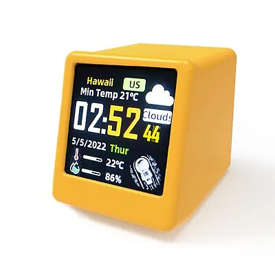 Desktop Mini Smart Weather Station Wifi Wireless Thermometer Clock - Yellow • £18.20