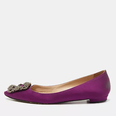 Manolo Blahnik Purple Satin Hangisi Ballet Flats Size 35 • $127.05