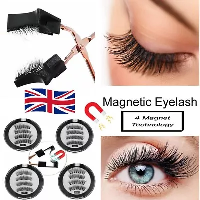 Magnetic Eyelashes With Eyeliner Tweezers Kit No Glue False Eye Lashes Set UK • £3.29