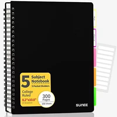 5 Subject Notebook College Ruled 300 Pages 8.2 X10.8  Spiral Lined Notebook With • $20.23