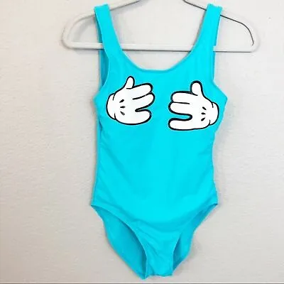Mickey Mouse Hands One Piece Swimsuit Blue Medium • $28.17