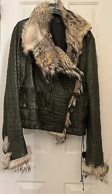 ROBERTO CAVALLI MAN RUNWAY 2005 ONE OF A KIND Green Leather Coyote Fur Jacket 46 • $12000