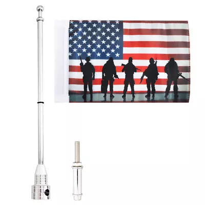 Chrome Motorcycle Flag Pole American Flag Luggage Rack Mount For Harley Softail • $19.57