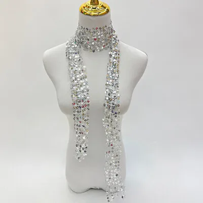 150cm Metal Sequins Neck Tie Scarf Neckerchief Long Thin Skinny Glitter Party • £5.57