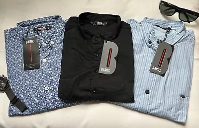 NWT Men’s Lot Of 3 Button Down Long Sleeve Slim Fit Shirts 1 Blk 2 Blue Size S • $35.95