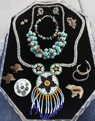 Vtg Southwestern JEWELRY Lot Earrings Necklaces Bracelet Pins Turquoise Silver • $39.95