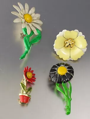 Lot Of 4 Vintage 60’s Enamel Flower Power Pins Brooch • $13.50