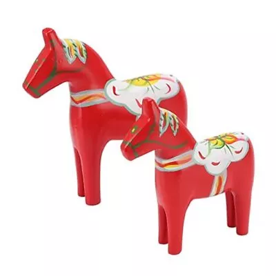  Wooden Swedish Dala Horse Set Of 2 Hand Painted Red Dalecarlian Horse  • $44.84