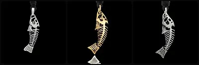 Stylish Fish Skeleton Silver Pewter Gold Brass  Charm Necklace Pendant Jewelry • $9.99