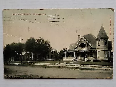 Postcard Marshall Texas North Grove Street C1910 3/1 Doane Cancel Street View • $5.99