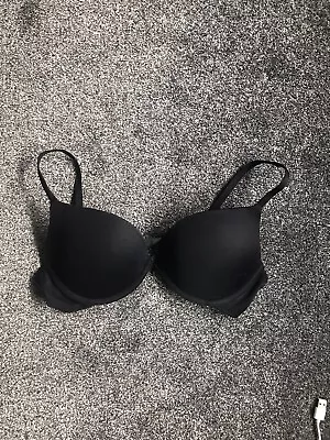 M&S PERFECT FIT UNDERWIRED PLUNGE PUSH UP Bra With MEMORY FOAM In Black 32D • £10