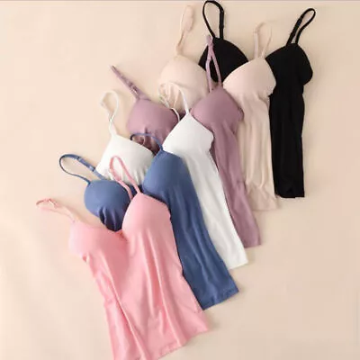 6Color Women Camisole Tops With Built In Bra V Neck Vest Padded Slim Tank Tops . • £6.28