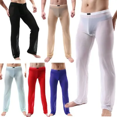 Men's Mesh Sheer Sleep Lounge Long Pants See Through Underwear Pajamas Nightwear • $10.13