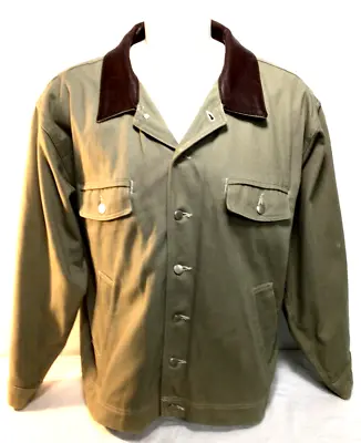 VTG Marlboro Men's XL Tan Denim Trucker Jacket Leather Collar Flannel Lined • $25