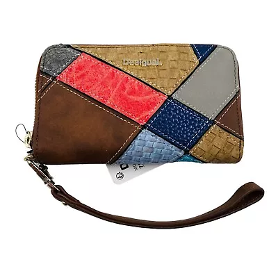 DESIGUAL Womens Brown MONE_MINI Eco Leather Zip Around Wristlet Wallet • $35.65