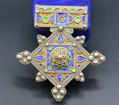 Vintage Moroccan Tuareg Enamel Workmanship Sterling Silver Pendant Ethnic Jewel • $151.99