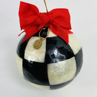 Mackenzie Childs Courtly Check 3  Capiz Shell Ball Ornament W/ Bow Round • $44.99