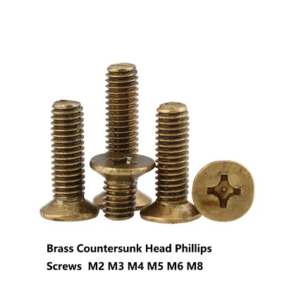 Solid Brass Phillips Machine Screws Countersunk Flat Head Bolts M2 To M8 Din965 • £3.06