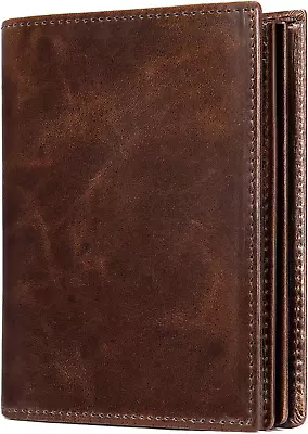 Mens Leather Bifold RFID Vertical Wallet Extra Large Capacity Card Holder With • $29.99