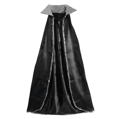 52  Silver Sequin Black Cape ~ HALLOWEEN MASQUERADE VAMPIRE MAGICIAN COSTUME • $14.95