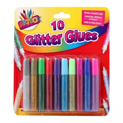 Glitter Glue Pens Children Kids Assorted Colours Art Cards Craft Making 10 Pcs • £2.95