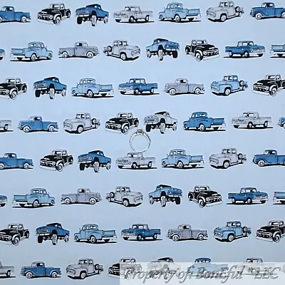 BonEful Fabric FQ Cotton Quilt Blue White Boy Stripe Antique VTG Car Truck SALE • $7.03