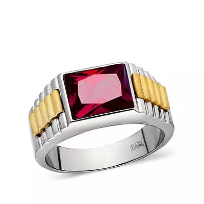 Mens Classic Style Solid Fine 14k White Gold Ring With Red Ruby Gemstone • $724