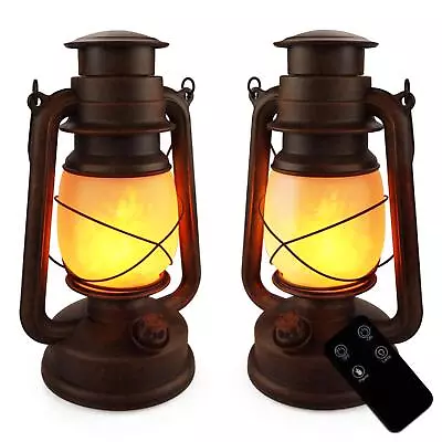 Led Vintage Lantern Battery Operated Flickering Flame Lantern Lamp Rustic Hangin • $50.05