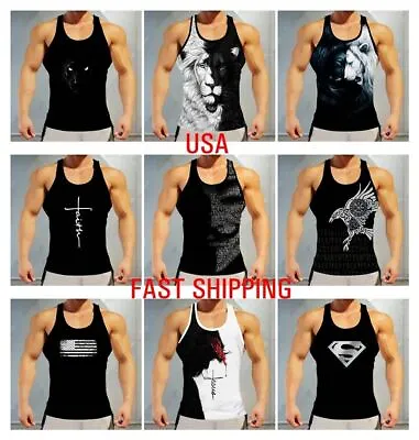 Men's Stringer Tank Top Bodybuilding Muscle Sleeveless Gym Workout T Shirts Vest • $18.98