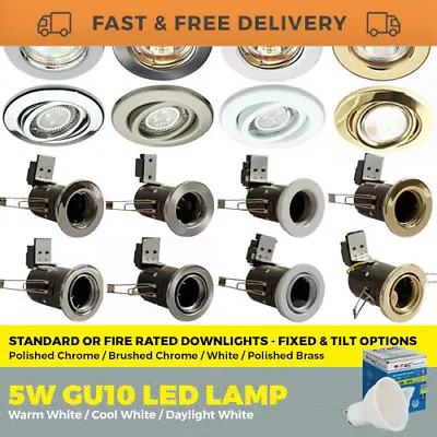 £2.90 • Buy Standard Or Fire Rated GU10 Downlights Fixed / Tilt With LED Bulbs Ceiling Spots