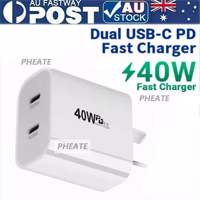 $13.59 • Buy 40W DUAL USB-C PD Fast Charging Wall USB C Charger Power Adapter Type-C Brick AU