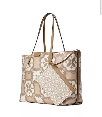 Kate Spade Flower Monogram Coated Canvas Tote Natural Multi With Pouch • $340.22