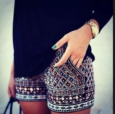 $71.20 • Buy ZARA Shorts Stones Aztec Ethnic Embellished Beaded Sequins Embroidered Sz SMALL