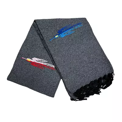 Charcoal Black Mexican Thunderbird Blanket Yoga Native Tapestry Falsa Throw XL • $24.95
