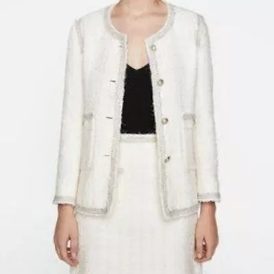 ZARA Tweed Blazer Size Small Colour White • $50