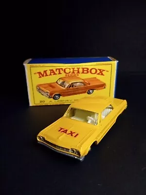 MATCHBOX Rare#20C Chevrolet Impala Taxi Cab Bright Yellow 1965 Crisp Orig E3 Box • $1000