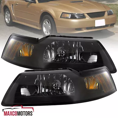 Black Headlights Fits 1999-2004 Ford Mustang V6 GT SVT Cobra Left+Right 99-04 • $65.49