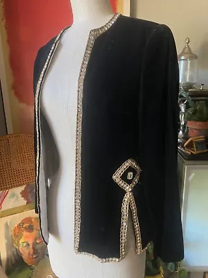 Vintage Malcolm Starr By Rizkallah 1970's Black Velvet & Rhinestone Jacket XS/SM • $450